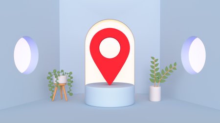 Location pin map marker. Minimal cartoon style 3D render illustrationの写真素材