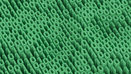 Green binary code background. Programming and technology concept. Isometric 3D Renderの写真素材