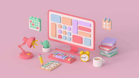 Office work concept. Isometric minimal cartoony design. 3D render illustration