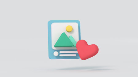 Social media post and heart. Cute minimal cartoony concept. 3D render illustration