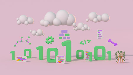 Programming and coding concept with binary symbols. 3D Renderの写真素材