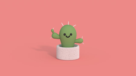 Cute cartoon cactus. 3D render illustration
