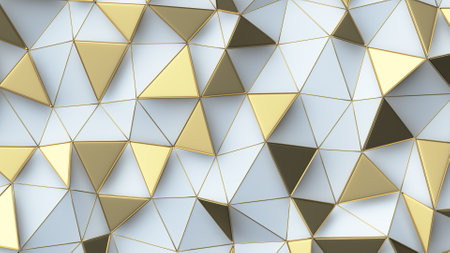 White and gold abstract low poly background. 3D renderingの写真素材