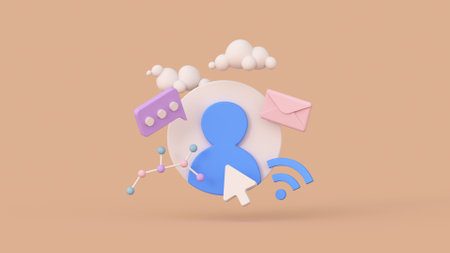 User account and Internet symbols. 3D render illustrationの写真素材
