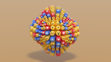 Group of emoticons. Social media concept with unique design emojis. 3D renderingの写真素材