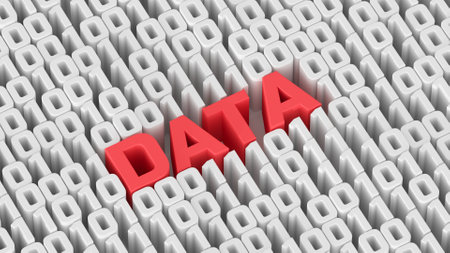 Data lettering and binary code. Database and analisys metaphor. 3D render illustrationの写真素材