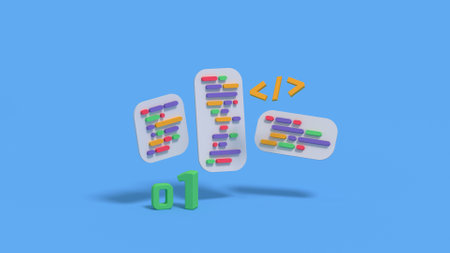 Coding windows. Minimal cartoon style 3D render illustrationの写真素材
