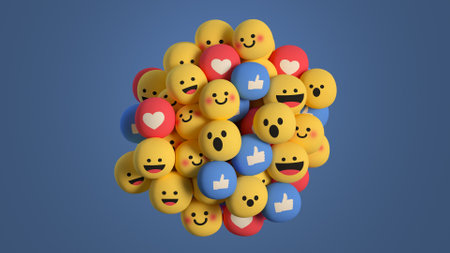 Bunch of social media unique design emojis. 3D renderの写真素材