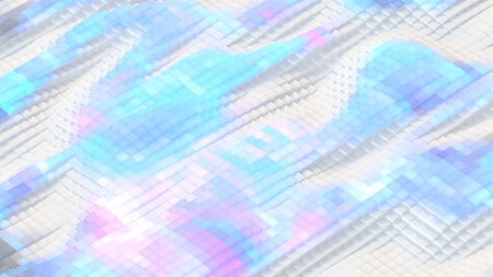 Wave of glowing cubes. Abstract background. 3D render