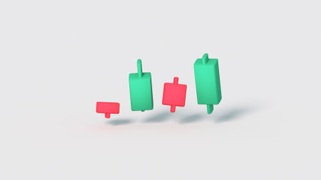 Minimal cartoony candlestick chart. Investment and trading concept. 3D render