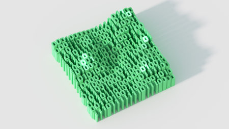 Green matrix of binary code. Programming and technology concept. Isometric 3D Renderの写真素材