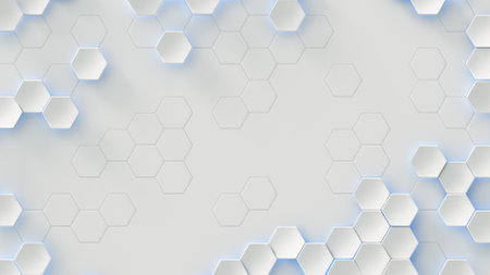 White hexagons. Abstract geometric background. 3D renderの写真素材