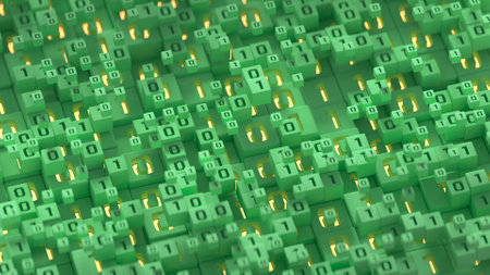 Green binary code. Programming and technology background. 3D renderの写真素材
