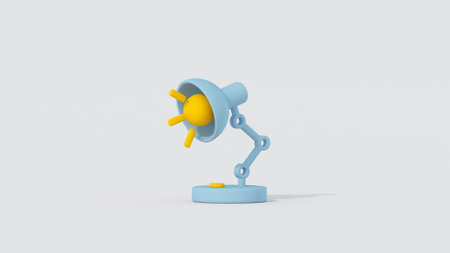 Minimal blue desk lamp. Cartoony 3D render illustration