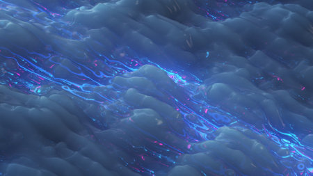 Flowing stream of glowing particles and lines. Future technology and data transfer concept. 3D...