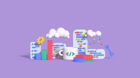 Data science concept. Minimal cartoony style 3D Renderingの写真素材