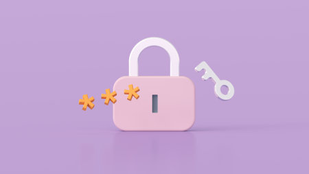 Padlock with password. Cyber security and data protection concept. Authorization or authentication process. 3D renderの写真素材