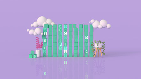 Cubes with binary code. Minimal cartoony technology metaphor. 3D render