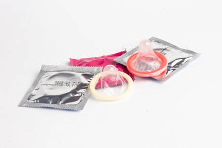 condoms  isolated on white backgroundの写真素材