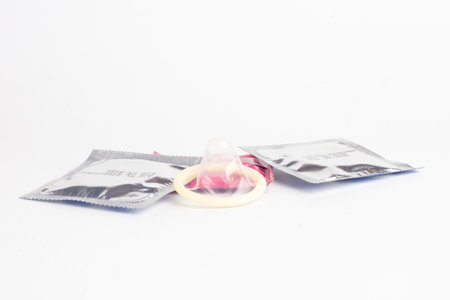 condoms  isolated on white backgroundの写真素材