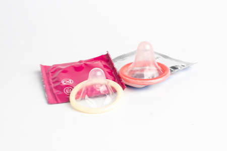 condoms  isolated on white backgroundの写真素材