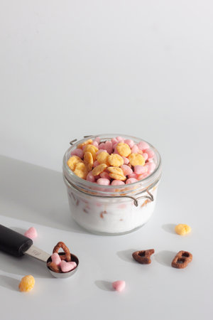 colorful cereal meal for children breakfastの写真素材
