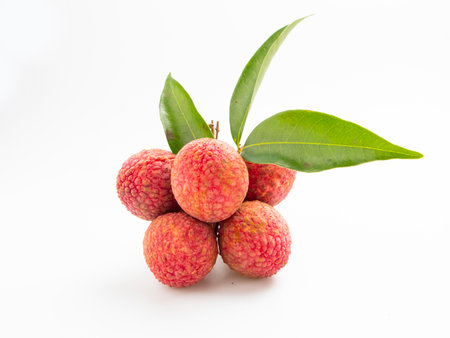 fresh lychee fruit on white background,Litchi chinensisの写真素材
