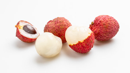 Fresh lychee fruit isolated on white background. Litchi chinensisの写真素材
