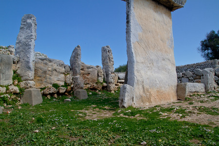 Taula talaiotica a megalithic construction of the prehistoric talaiotic culture from Menorca, balearic islands, Spainの写真素材