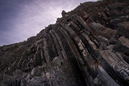 Horizontal image of rocky beach. blue-sky