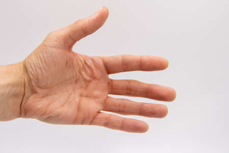 men's open hand on white background in light box