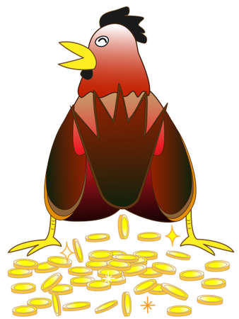 Chickens produce gold coinsのイラスト素材