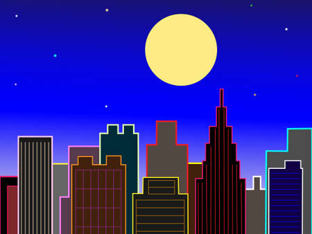 Office District on the night of the full moonのイラスト素材