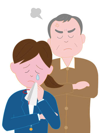 My grandfather scolding a schoolgirl's grandsonのイラスト素材