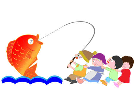 Help the fisherman catch big bream childrenのイラスト素材