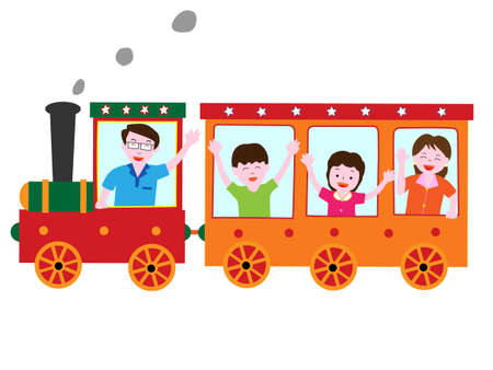 Train travel with familyのイラスト素材