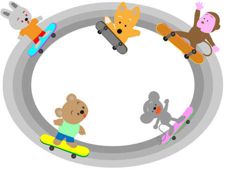 Animals that enjoy skateboarding title frame.のイラスト素材