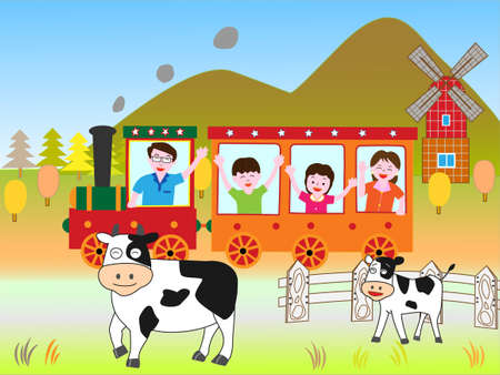 Train travel with familyのイラスト素材