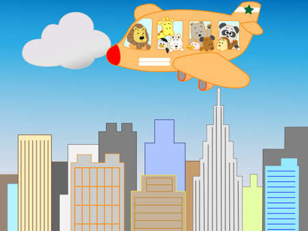 Planes fly over the cityのイラスト素材