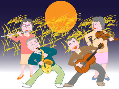Senior citizens took place on the night of the mid-autumn full moon concertのイラスト素材