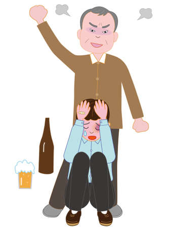 The boy suffers violence from his father, a social issue illustrationのイラスト素材