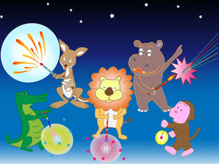 Fireworks display in the animalsのイラスト素材