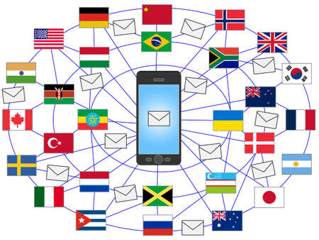 Computers to disseminate information around the world. Useful crime spread worldwide.のイラスト素材