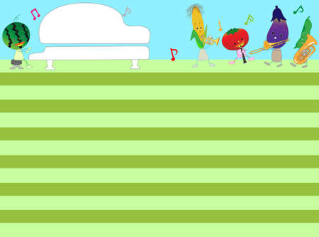 The title frame of the music. It's a concert to celebrate the harvest of vegetables and fruits.のイラスト素材