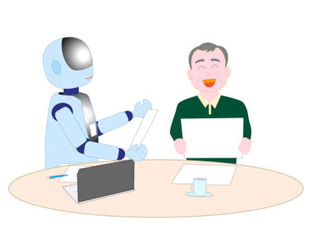 Robots with artificial intelligence to explain to the elderlyのイラスト素材