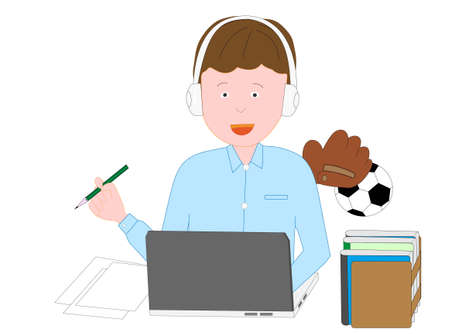 Students taking online classes at home.のイラスト素材