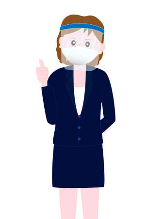 The pose of the businesswoman who wears the face shield in the infection prevention measures of the new coronavirus.のイラスト素材