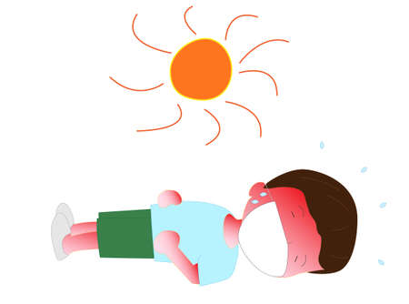 A child wearing a mask to prevent infection of the new corona virus has collapsed.のイラスト素材