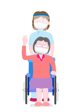 A caregiver who works with a face shield to prevent infection of the new coronavirus.のイラスト素材