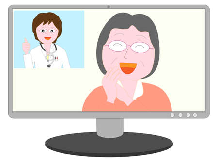Elderly people seek medical attention from female doctors online.のイラスト素材